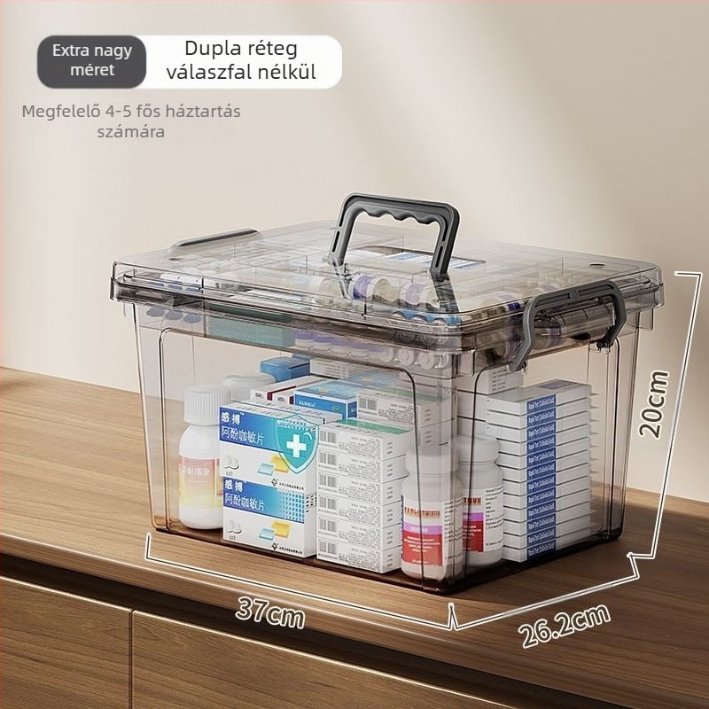 Átlátszó hordozható háztartási hordozható gyógyszeres doboz nagy kapacitású elsősegélynyújtó orvosi kellékek tároló doboz gyógyszer osztályozás műanyag többrétegű