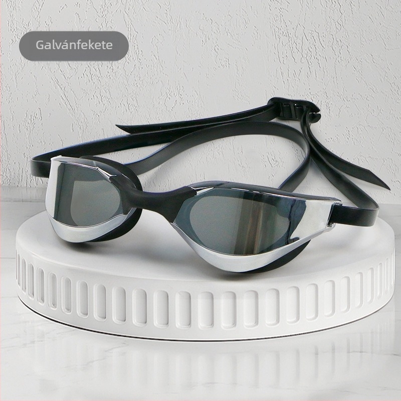 Kereszttükrös verseny úszószemüveg, galvanizált színes szemvédelem, vízálló, páramentesítő, professzionális edzőverseny úszószemüveg táska