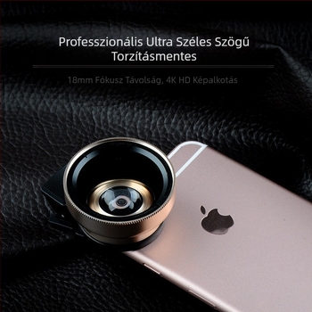0,45x nagylátószögű objektív, torzításmentes, 12,5x makró 2 az 1-ben objektív, szelfi mobiltelefon külső objektív