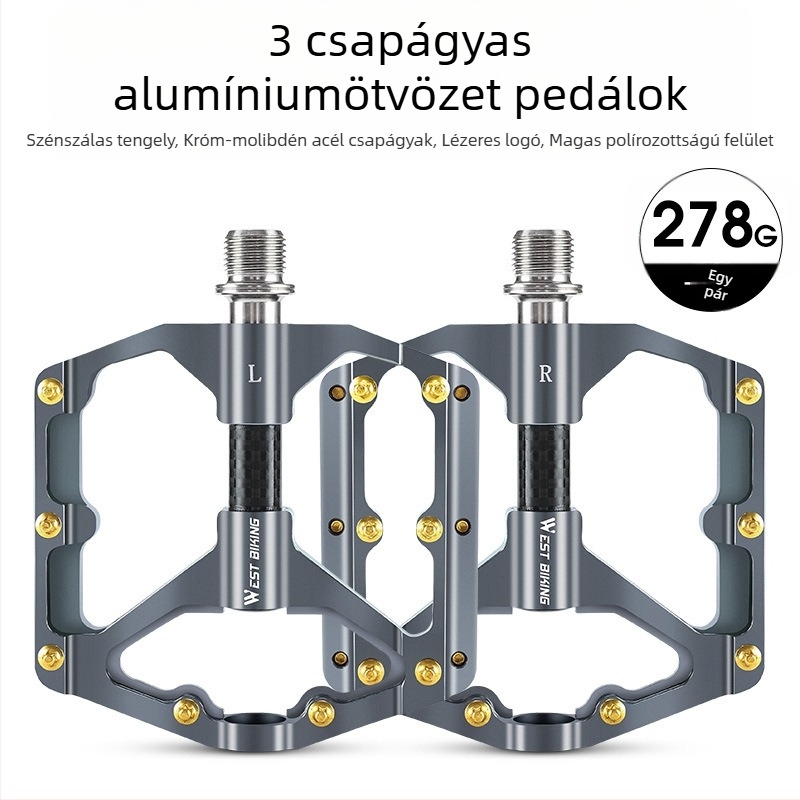 WEST BIKING 3 Peilin pedál karbon tengelyhüvely pedálos hegyi kerékpárhoz 3 Peilin pedál polírozott felülettel