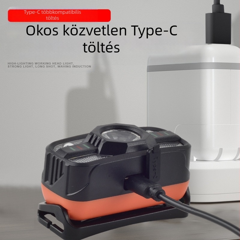 Határokon átnyúló LED kültéri erős fényű fényszóró COB újratölthető fényszóróval, éjszakai horgászathoz, fehér és piros dupla lámpa