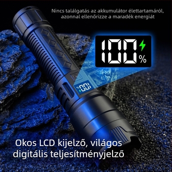 Határokon átnyúló LED zseblámpa újratölthető hordozható erős fényű, hosszú élettartamú fehér lézerfény kültéri szuperfényes multifunkcionális munkalámpa