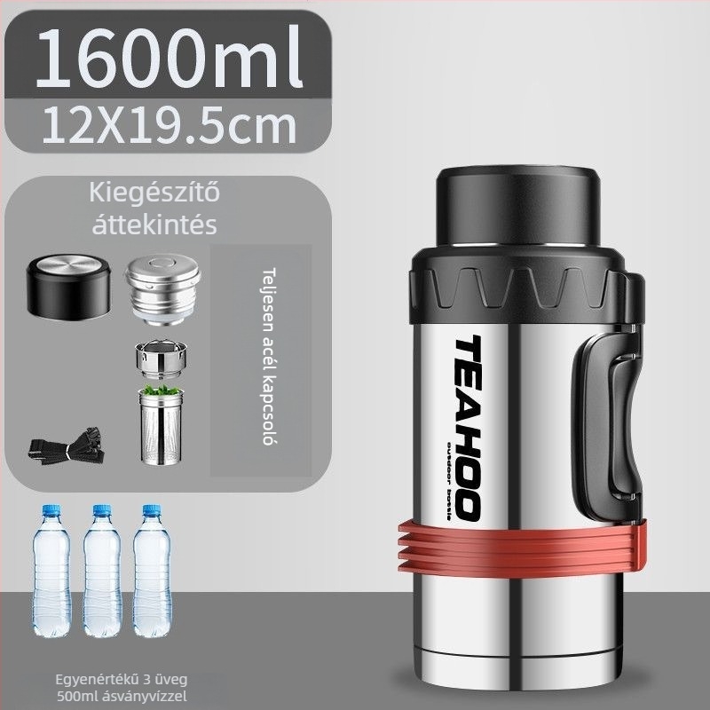 Kültéri utazó autó férfi rozsdamentes acél hőtartó vízforraló extra vastag, alacsony mólóval, 316-os hőtartó vízforraló, nagy kapacitású Qihu