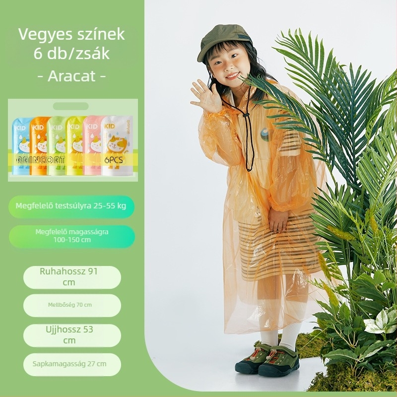 Eldobható felnőtt esőkabát, vastagított hordozható kártya esőkabát, gyermek szabadtéri turisztikai festői vízálló kompressziós esőkabát