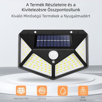 Határokon átnyúló napelemes kültéri udvari fali lámpa 100LED-es négyoldalas fénykibocsátó emberi test indukciós otthoni kerti tájlámpa