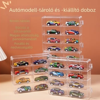 Kis autómodell tároló doboz 4 rétegű 8 rácsos autómodell porálló kijelző állvány átlátszó játékautó-kiállító