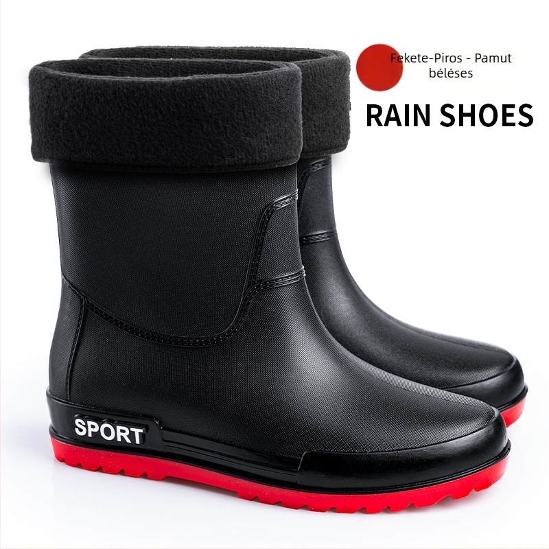 Határokon átnyúló divatos férfi esőcsizma csúszásmentes vízálló kopásálló középmagas esőcsizma kültéri munkavédelem horgászat konyha autómosó gumicipő