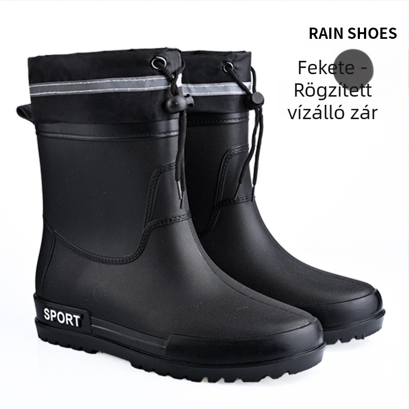 Határokon átnyúló divatos férfi esőcsizma csúszásmentes vízálló kopásálló középmagas esőcsizma kültéri munkavédelem horgászat konyha autómosó gumicipő
