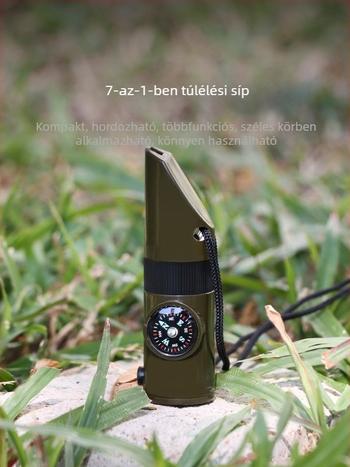Kültéri kempingezéshez használható hét az egyben multifunkcionális síp, szamárbarát túlélő síp, életmentő síp zseblámpával, hőmérővel, iránytűvel