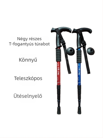 Alumíniumötvözetből készült hegymászóbot T-fogantyús 4 kültéri túrázáshoz használt hegymászóbot hordozható sétabot mankó hegymászóbot gyártók nagykereskedelem