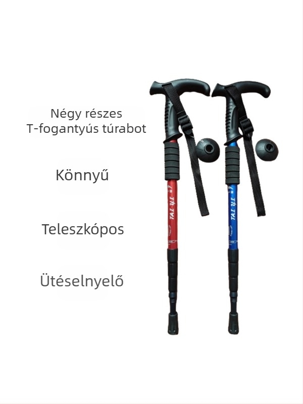Alumíniumötvözetből készült hegymászóbot T-fogantyús 4 kültéri túrázáshoz használt hegymászóbot hordozható sétabot mankó hegymászóbot gyártók nagykereskedelem
