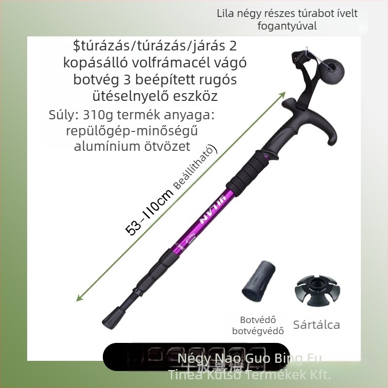 Alumíniumötvözetből készült hegymászóbot T-fogantyús 4 kültéri túrázáshoz használt hegymászóbot hordozható sétabot mankó hegymászóbot gyártók nagykereskedelem