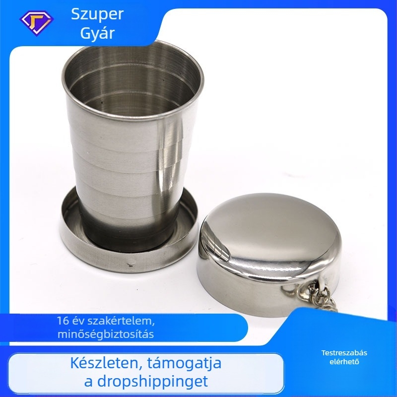 Kültéri hordozható férfi és női hordozható fém rozsdamentes acél visszahúzható pohár összecsukható pohár borospohár kis méret 68g