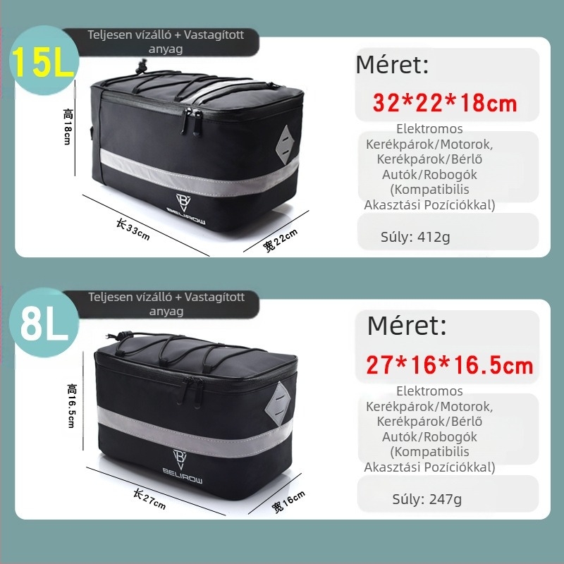 Kerékpártartó táska, hátsó üléstáska vezetéshez, autó hátsó üléséhez, vízálló elektromos kerékpár tevetáska, 8L/15L kerékpár kiegészítők
