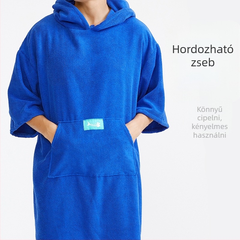 Mikroszálas törölköző, fürdőköpeny, felnőtt nedvszívó fürdőköpeny, viselhető kapucnis fürdőlepedő, úszás, búvárkodás, meleg strandtörölköző