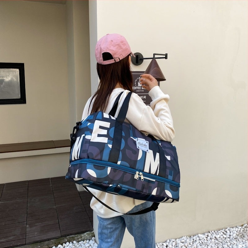 Koreai stílusú egyszerű betűs divatos utazótáska, női bővíthető, nagy kapacitású poggyásztáska, száraz és nedves elválasztású jóga edzőtáska
