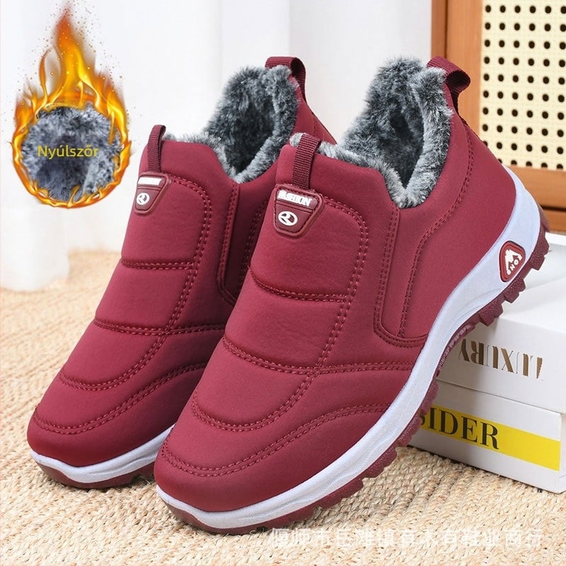 Régi pekingi pamut téli női cipők polár béléssel és hőtech technológiával középkorú és idős anyáknak, csúszásgátló puha talppal, vastagított pamut csizmák időseknek és nagymamáknak