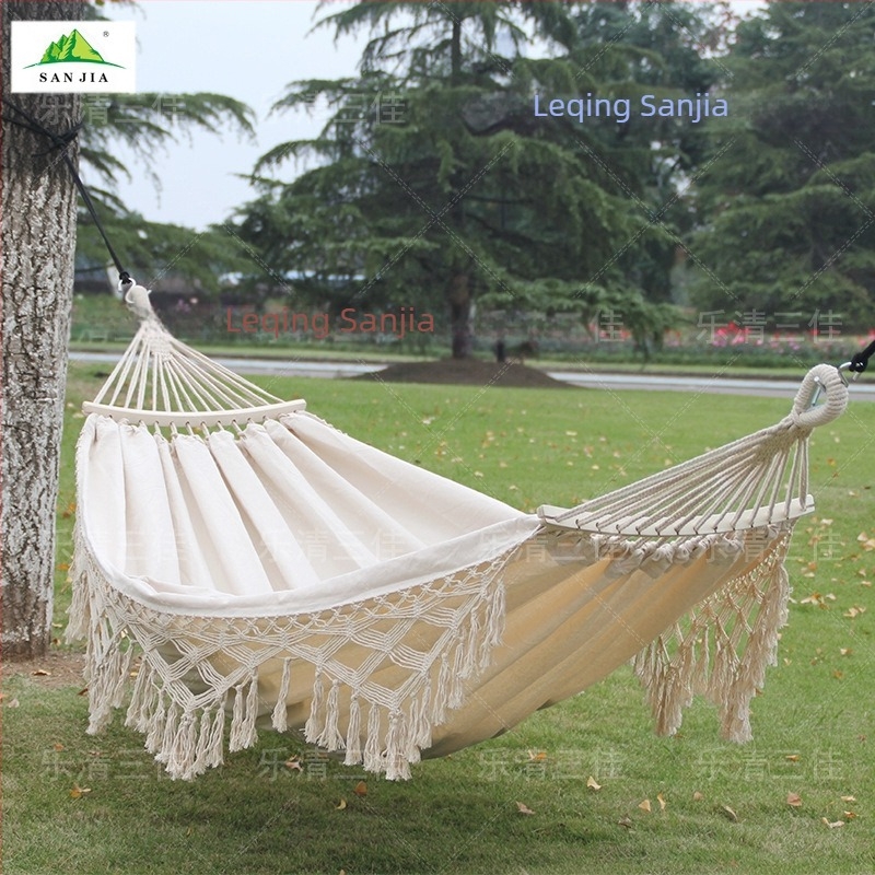 Európai és amerikai bojtos függőágy, kültéri összecsukható, kézzel szőtt hinta, vászon, kemping, ívelt bot, hordozható, dupla függőszék, nagykereskedelem