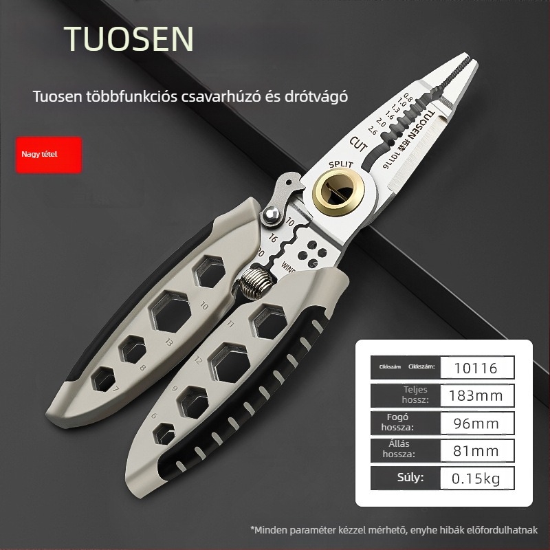 Tuosen többfunkciós huzalcsupaszító 7 hüvelykes villanyszerelő speciális szerszám huzalvágó huzalhúzó huzalpréselő huzaltekercselő csavar