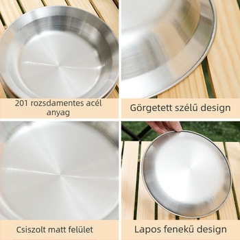 Kültéri rozsdamentes acél tányérkészlet kemping grill étkészlet hordozható önvezető túra grill tányér leveses mosdó tálkészlet