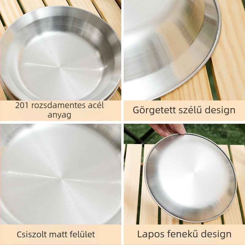 Kültéri rozsdamentes acél tányérkészlet kemping grill étkészlet hordozható önvezető túra grill tányér leveses mosdó tálkészlet
