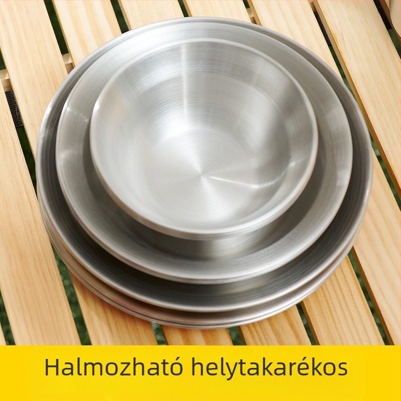 Kültéri rozsdamentes acél tányérkészlet kemping grill étkészlet hordozható önvezető túra grill tányér leveses mosdó tálkészlet