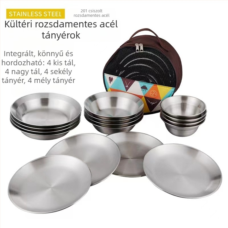 Kültéri rozsdamentes acél tányérkészlet kemping grill étkészlet hordozható önvezető túra grill tányér leveses mosdó tálkészlet