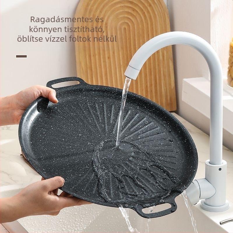 Koreai stílusú háztartási Maifan kő grillserpenyő napmintával, fizikai tapadásmentes grillserpenyő indukciós tűzhelyhez, kazettás tűzhelyhez, kültéri grillserpenyő