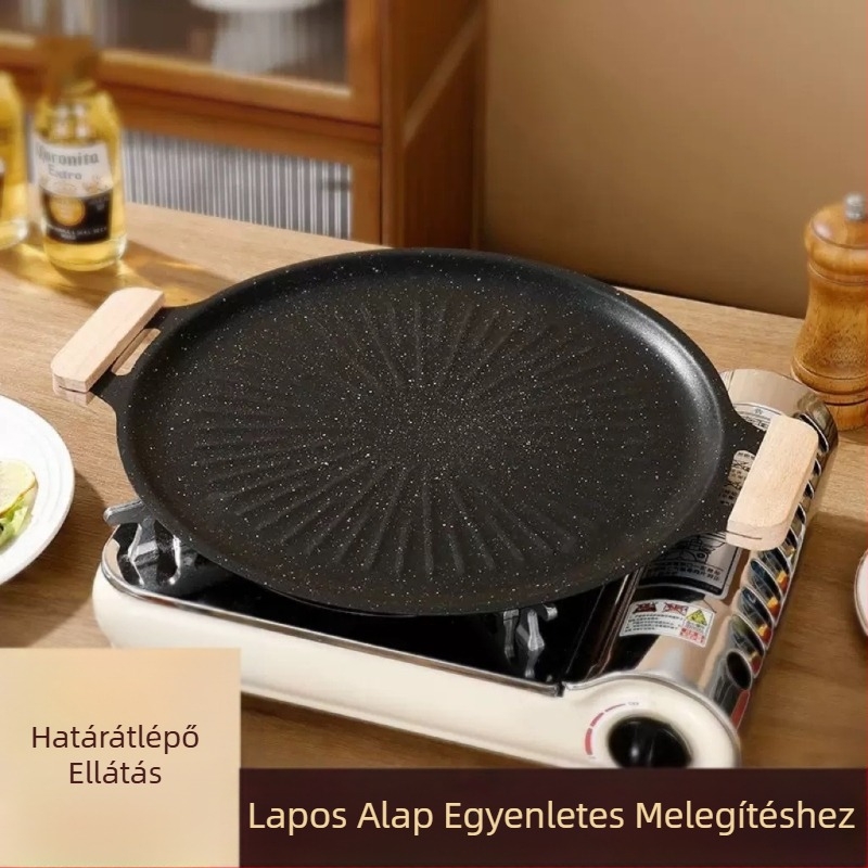 Koreai stílusú háztartási Maifan kő grillserpenyő napmintával, fizikai tapadásmentes grillserpenyő indukciós tűzhelyhez, kazettás tűzhelyhez, kültéri grillserpenyő