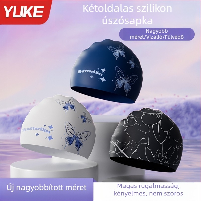 Úszósapka Női fejre való szilikon vízálló klórmentes hosszú haj plus size fülvédő felnőtt férfi kétoldalas nyomtatott úszósapka