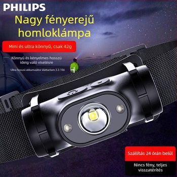 Philips indukciós fejlámpa horgászathoz, speciális, erős fényű, éjszakai horgászathoz, fejre szerelhető, töltésre alkalmas, szuper fényes világítású, hosszú élettartamú zseblámpa