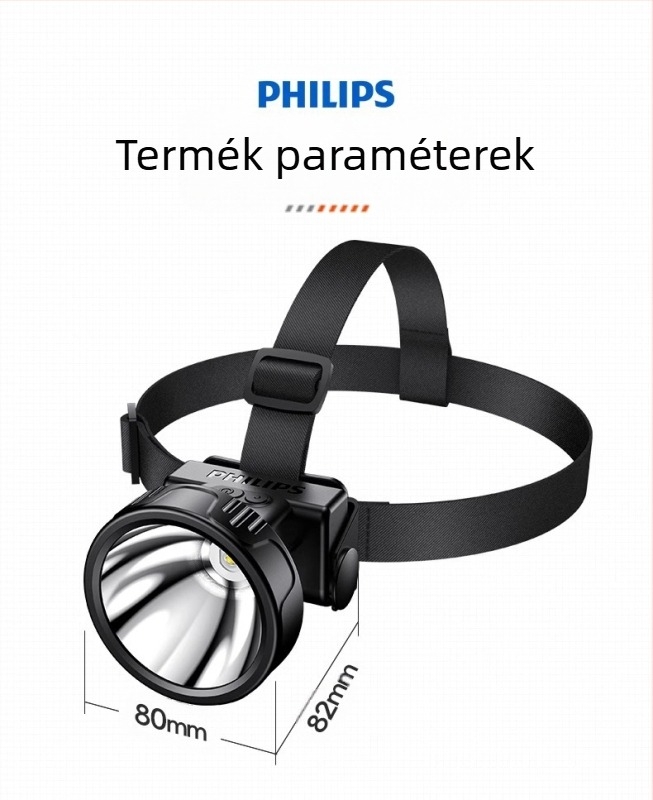 Philips indukciós fejlámpa horgászathoz, speciális, erős fényű, éjszakai horgászathoz, fejre szerelhető, töltésre alkalmas, szuper fényes világítású, hosszú élettartamú zseblámpa