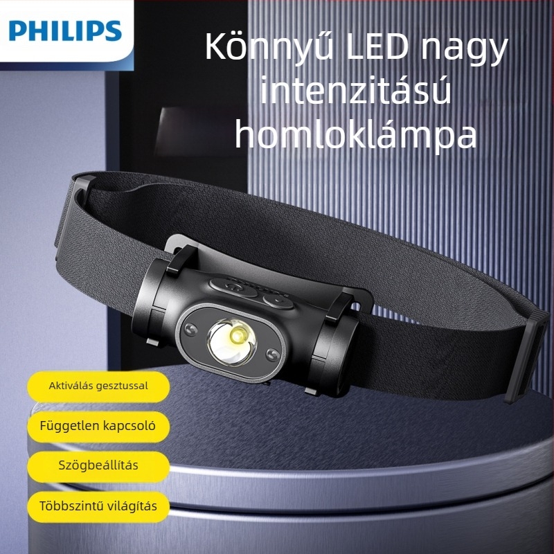 Philips indukciós fejlámpa horgászathoz, speciális, erős fényű, éjszakai horgászathoz, fejre szerelhető, töltésre alkalmas, szuper fényes világítású, hosszú élettartamú zseblámpa