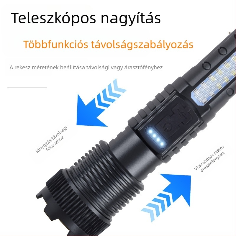 Határokon átnyúló új 118 kültéri erős fényű zseblámpa P50 teleszkópos zoom nagy teljesítményű tollcsipesz piros és kék vaku A76 zseblámpa