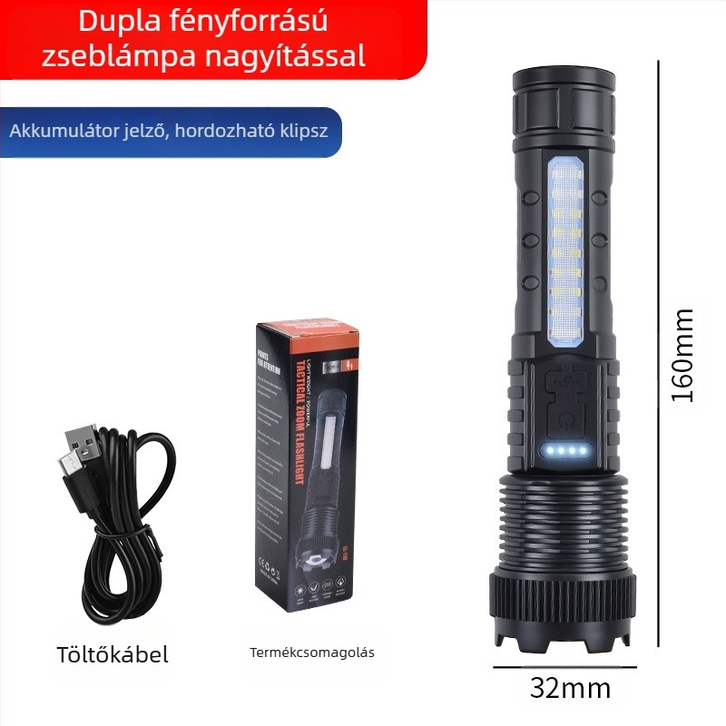 Határokon átnyúló új 118 kültéri erős fényű zseblámpa P50 teleszkópos zoom nagy teljesítményű tollcsipesz piros és kék vaku A76 zseblámpa