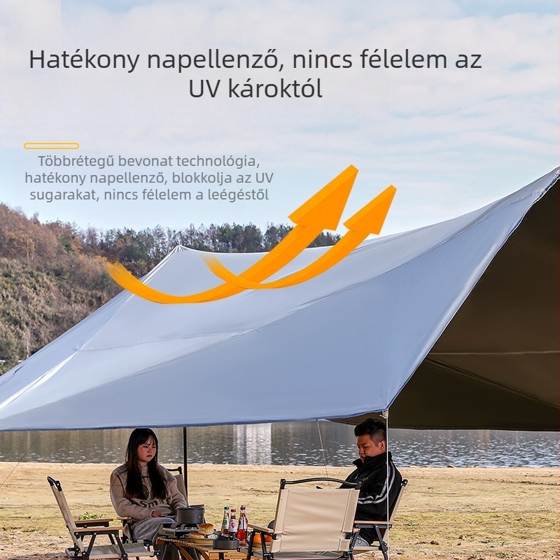 Nyolcszögletű fekete gumiponyva kültéri kempingezéshez Oxford szövetből készült, túlméretezett napellenző, UV-álló fekete gumiponyva sátor