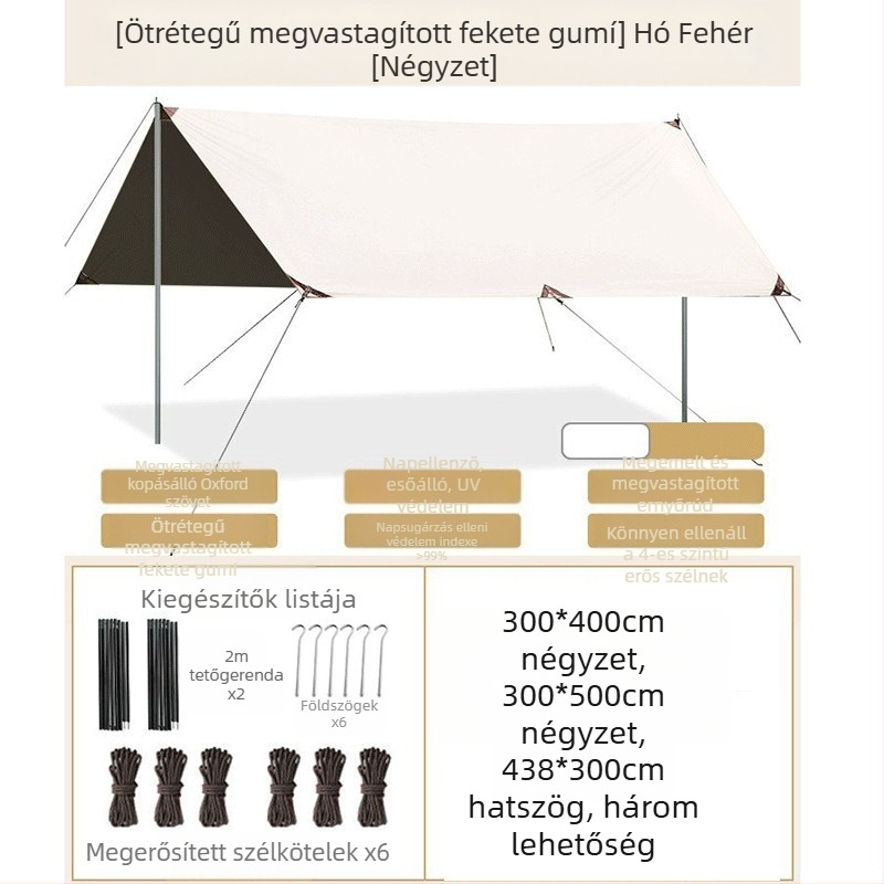 Nyolcszögletű fekete gumiponyva kültéri kempingezéshez Oxford szövetből készült, túlméretezett napellenző, UV-álló fekete gumiponyva sátor