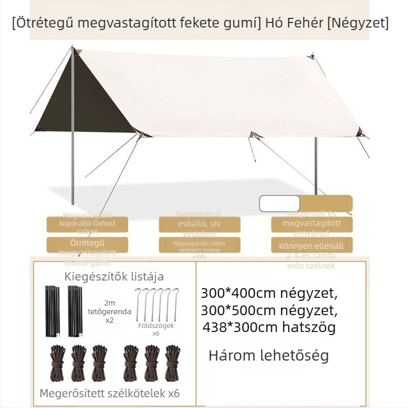 Nyolcszögletű fekete gumiponyva kültéri kempingezéshez Oxford szövetből készült, túlméretezett napellenző, UV-álló fekete gumiponyva sátor