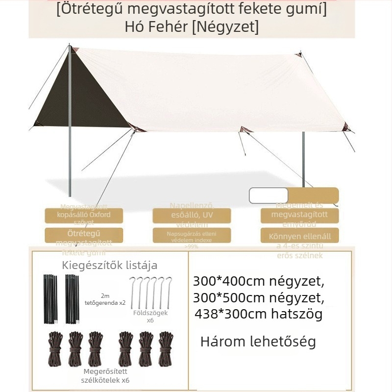 Nyolcszögletű fekete gumiponyva kültéri kempingezéshez Oxford szövetből készült, túlméretezett napellenző, UV-álló fekete gumiponyva sátor