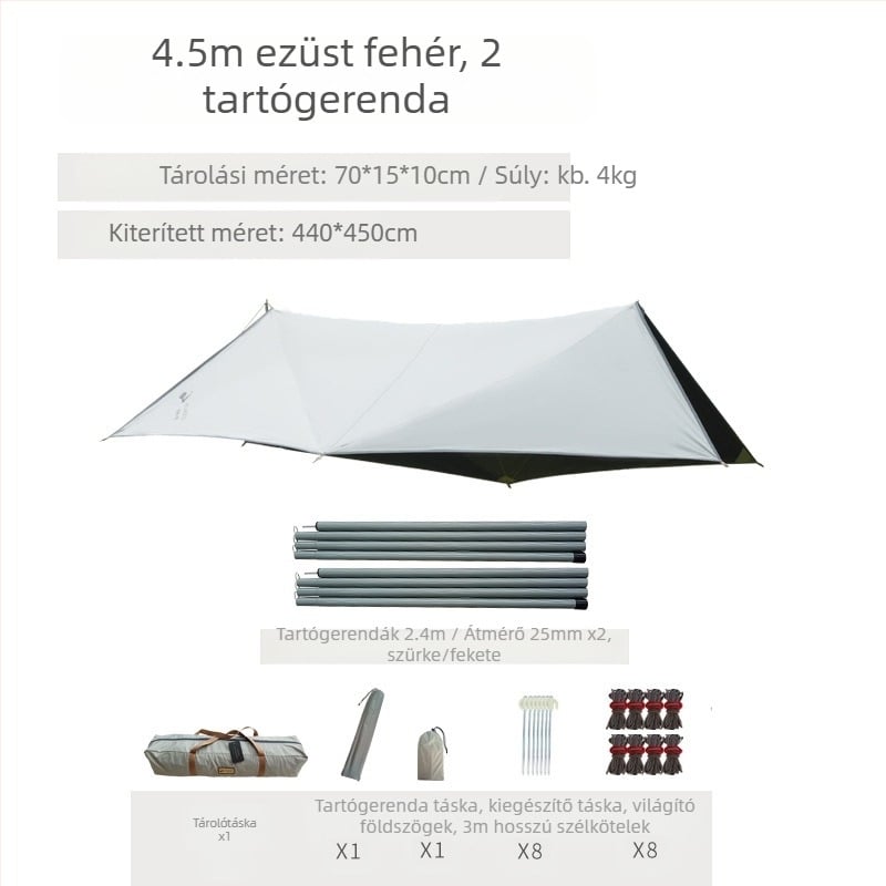 Nyolcszögletű fekete gumiponyva kültéri kempingezéshez Oxford szövetből készült, túlméretezett napellenző, UV-álló fekete gumiponyva sátor