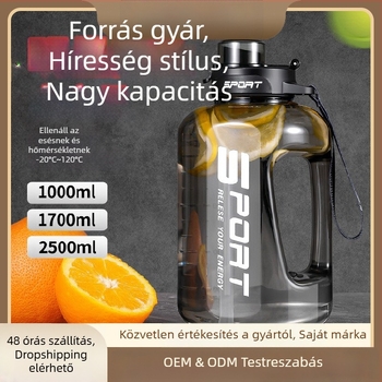 Nagy kapacitású vizespalack, kültéri sport fitnesz vizeskancsó, hordozható műanyag nagy kapacitású vizespalack férfiak és nők számára