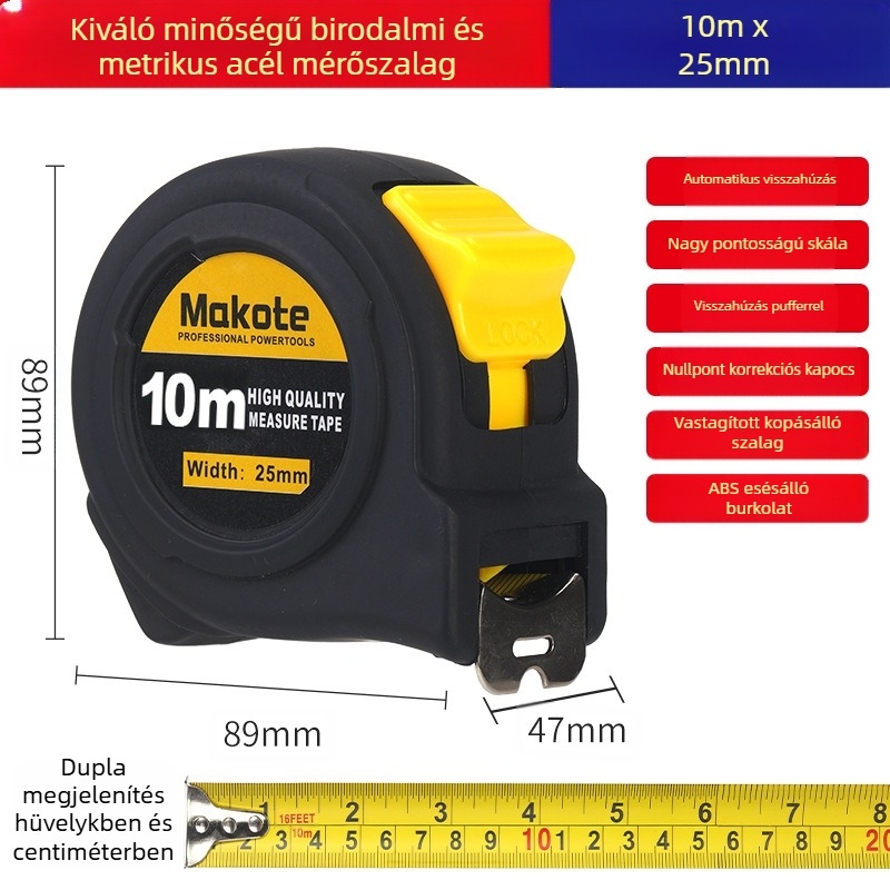 Külkereskedelmi brit mérőszalag 5 m 3 m acélszalag vastagított kopásálló vonalzó nagy pontosságú dobozmérőszalag