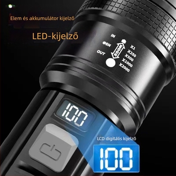 Többfunkciós zseblámpa, újratölthető, hordozható, intelligens digitális, robbanásveszélyes hangerővel, nagy lövésű, zoomos, USB szuperfényes zseblámpa