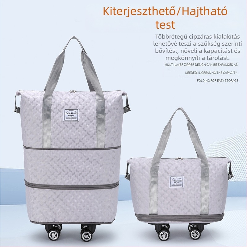 Utazótáska, bővíthető, összecsukható, nagy kapacitású, univerzális kerékkel, háromrétegű, meghosszabbítható beszállótáska, mozgó tárolótáska