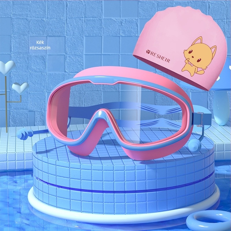 Gyermek úszószemüveg HD vízálló páramentes nagy keretes úszószemüveg professzionális búvárkodáshoz szemvédelem divatos szilikon úszósapka felszerelés