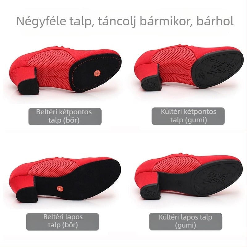 Latin tánccipők felnőtt nőknek, közepes sarkú, puha talpú tánccipők, négyzet alakú tánc, tengerész tánc, modern tánccipők, lélegző és könnyű