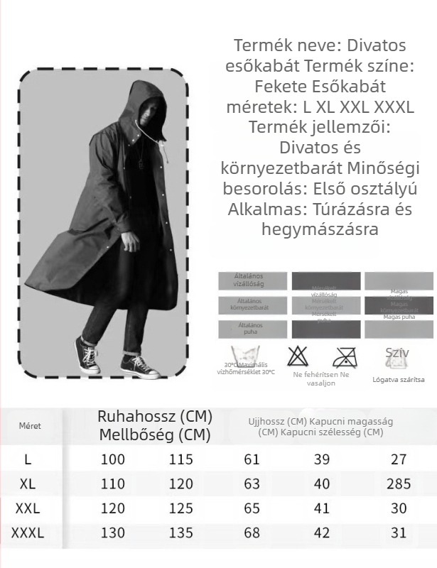Külkereskedelmi fekete felnőtt széldzseki esőkabát szélálló sapka kötél poncsó meghosszabbított vastagított raktáron horgász poncsó