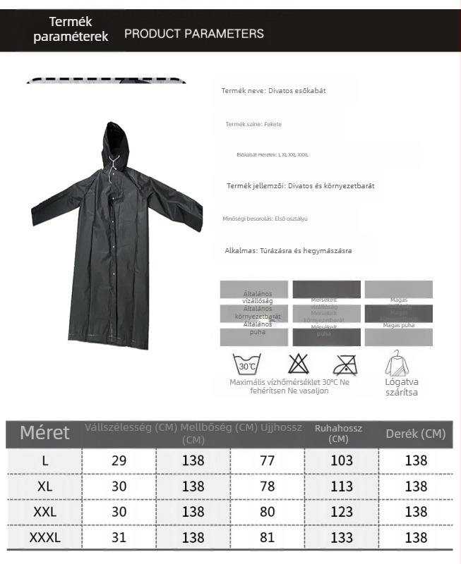 Külkereskedelmi fekete felnőtt széldzseki esőkabát szélálló sapka kötél poncsó meghosszabbított vastagított raktáron horgász poncsó