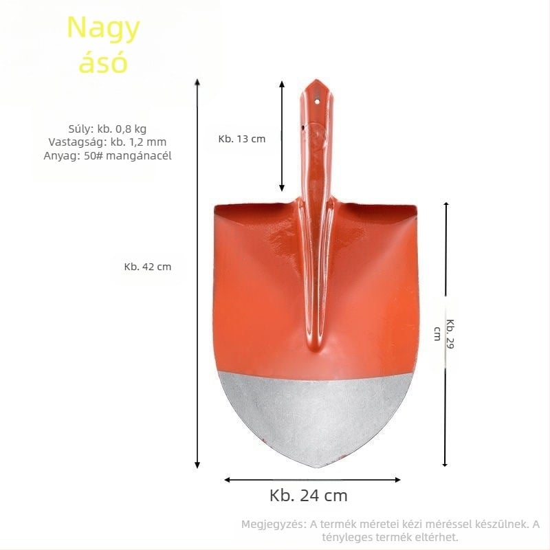 Mezőgazdasági, teljes acélból készült, nagyméretű ásó, mangánacél ásó, szögletes ásó, hegyes ásó, külföldi ásó, építkezés, híd, kültéri, hegyes szénlapát, kerti ásó