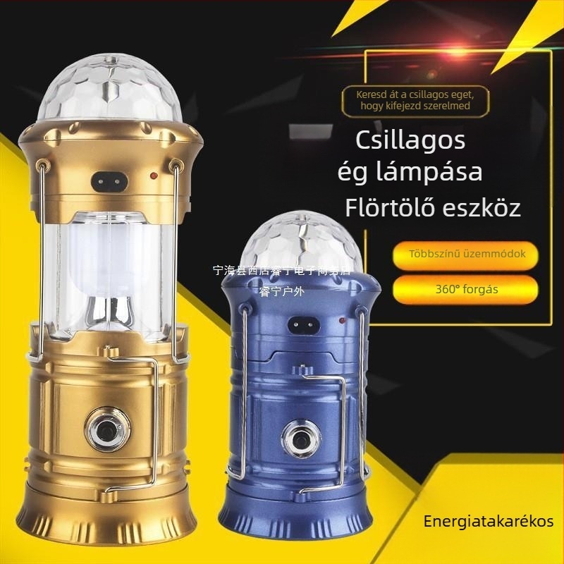 Hordozható kemping hordozható csillaglámpás forgó színpadi lámpa újratölthető háztartási teleszkópos vészhelyzeti kempinglámpa